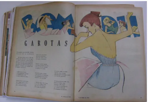 Figura 2 - Bom dia Garotas. Revista O Cruzeiro de 1 de março de 1952. p. 42 e 43. Acervo: Biblioteca Pública Estadual  Luiz Bessa – Belos Horizonte/MG 