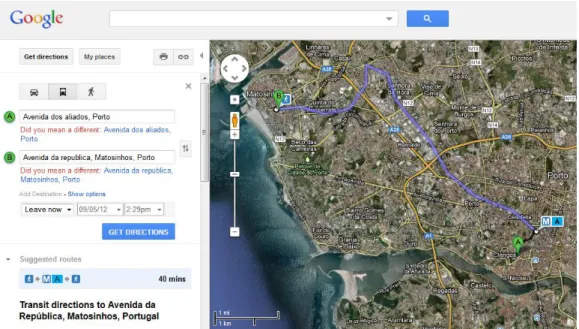 Figura 5 - Interfaces do Google Transit 