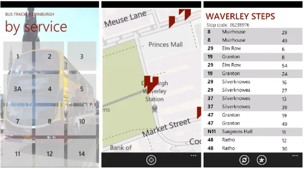Figura 8 - Interface móvel Bus Tracker Edinburgh 