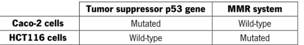 Table 3.1 – Mutations presents in Caco-2 and HCT116 colorectal cancer cell lines. 