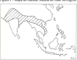 Figura 1 - Mapa do Habitat Natural do Galo Selvagem. 