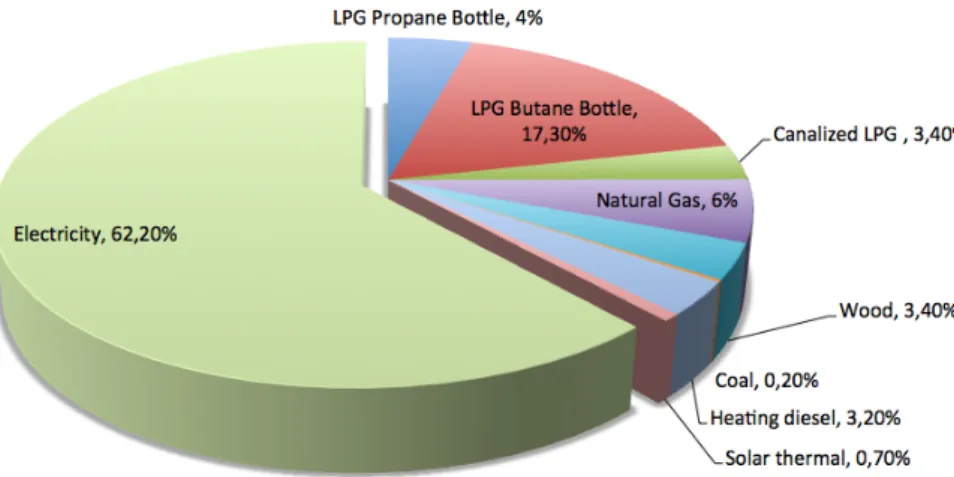 Figure 1.3: Average distribution of the spent energy at home, by type of source - Portugal, 2010 [12]