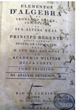 Figura 3. Álgebra de Euler em português.  Figura 4.Transcrição da folha de rosto da  edição em português da Álgebra de Euler