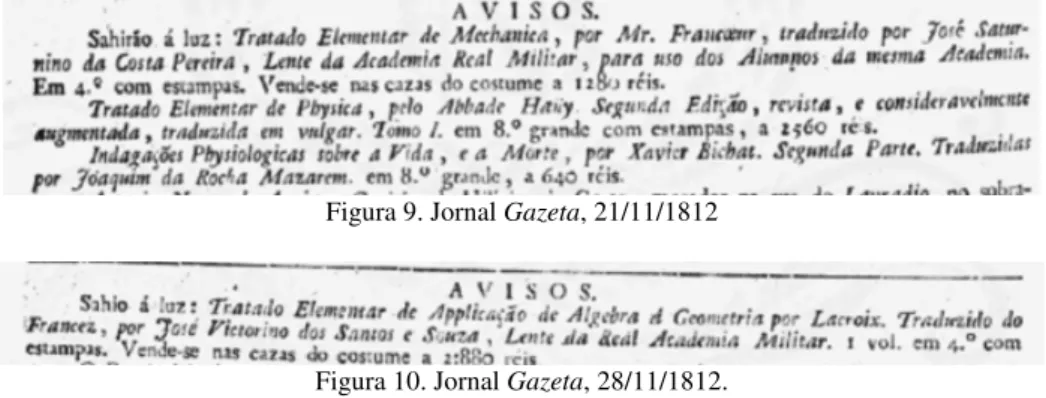 Figura 9. Jornal Gazeta, 21/11/1812 