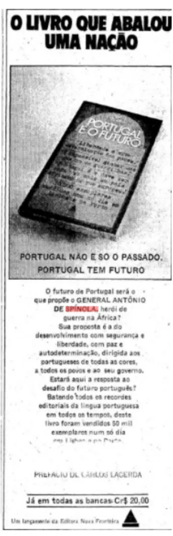 Figure 2: Advertisement of the book Portugal and the Future  Source: O Estado de S. Paulo, April 7, 1974, p