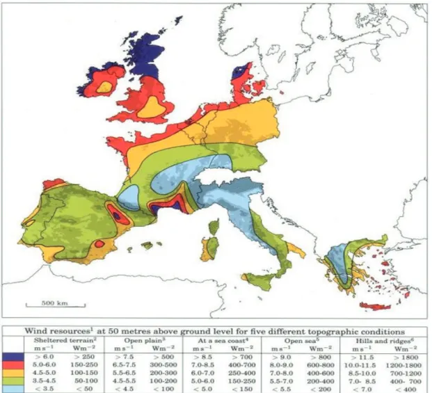 Figura 3. 1. Atlas europeu do vento (Fonte: DanishAssoc). 