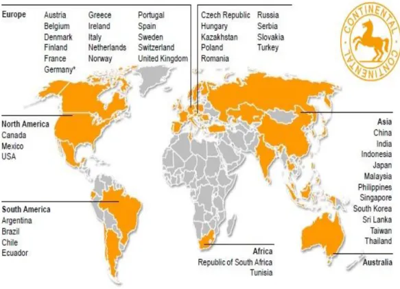 Figura 13 - Mapa com os locais que Continental AG encontra-se presente (Continental, 2013) 