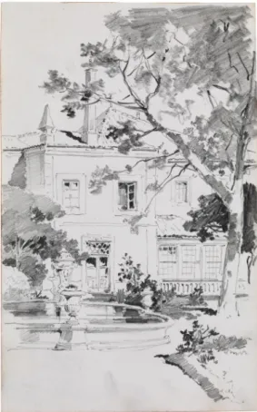 Figura 2: Palácio com tanque. Maria Pia, 1887-89. Lápis sobre papel. 14 x 22,7 cm. Inv