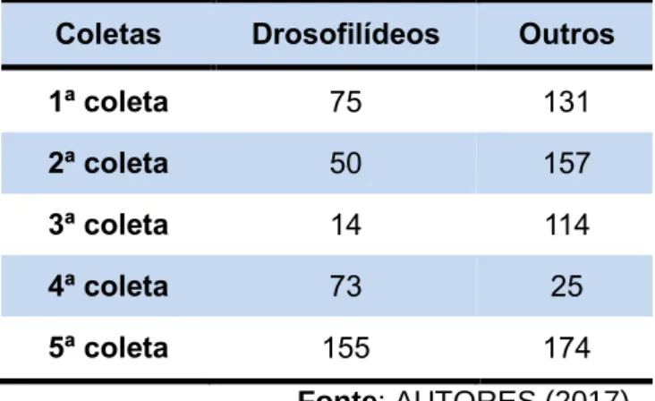 Tabela  2  -  Drosofilídeos  e  demais  Artrópodes  encontrados por coleta. 