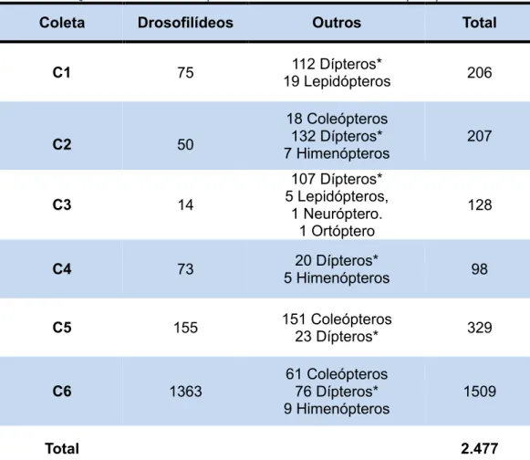 Tabela 1 - Quantidade de artrópodes encontrados durante a pesquisa. 