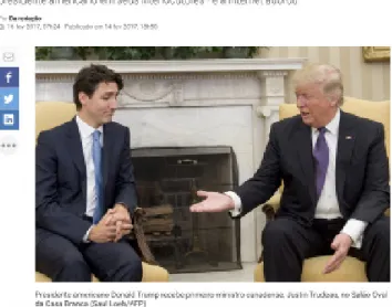 Figura 2: “Presidente americano Donald Trump recebe primeiro-ministro canadense, Justin Trudeau  no Salão Oval da Casa Branca (Saul Loeb, AFP)” 