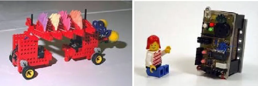 FIGURE 3-6 Robotic construction with two built-in Crickets, which communicate with one another to  synchronize their motion, reproduced from (Resnick et al