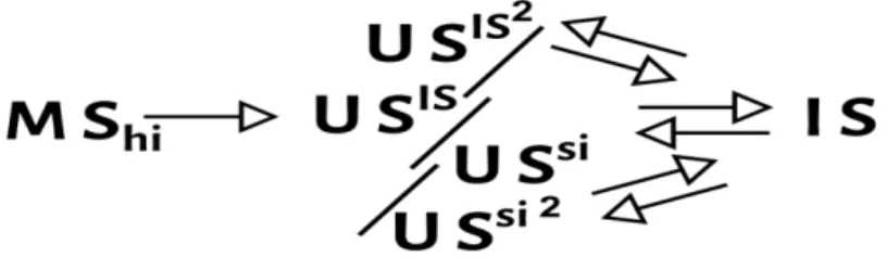 Figure 2: The relation between players’ input and the updates of the imagined  space (IS) and utterance space (US IS /US si ) is not one-to-one.