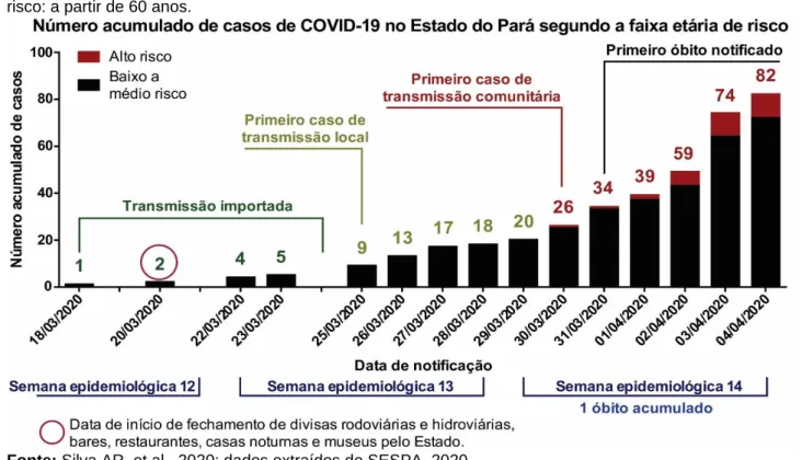 Figura  1  -  Número  acumulado  de  casos  de  COVID-19  segundo  a  faixa  etária  de  risco  a  partir  da  data  de  notificação  no Estado do  Pará, 2020