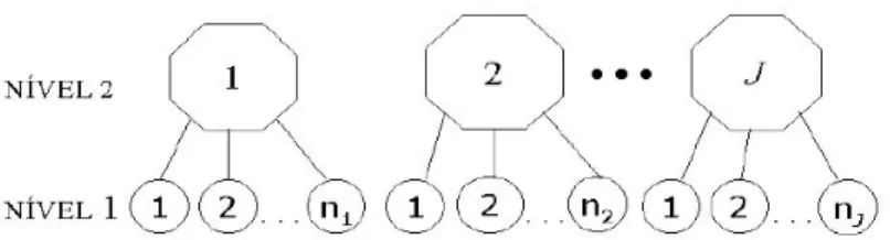 Figura 4.1: Estrutura dos dados para um modelo multinível com dois níveis