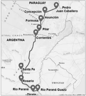 Figura 4. Rutas de tráfico de drogas de Paraguay a Argentina.
