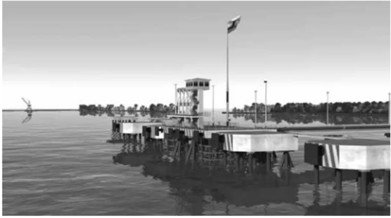Figura 2. Diseño final del escenario virtual Terminal Marítimo El Cayao, perspectiva lateral.