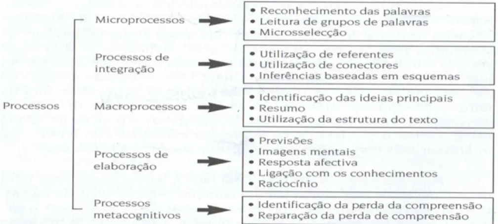 Figura 1: Processos de leitura e as suas componentes (Giasson, 1993, p. 32) 