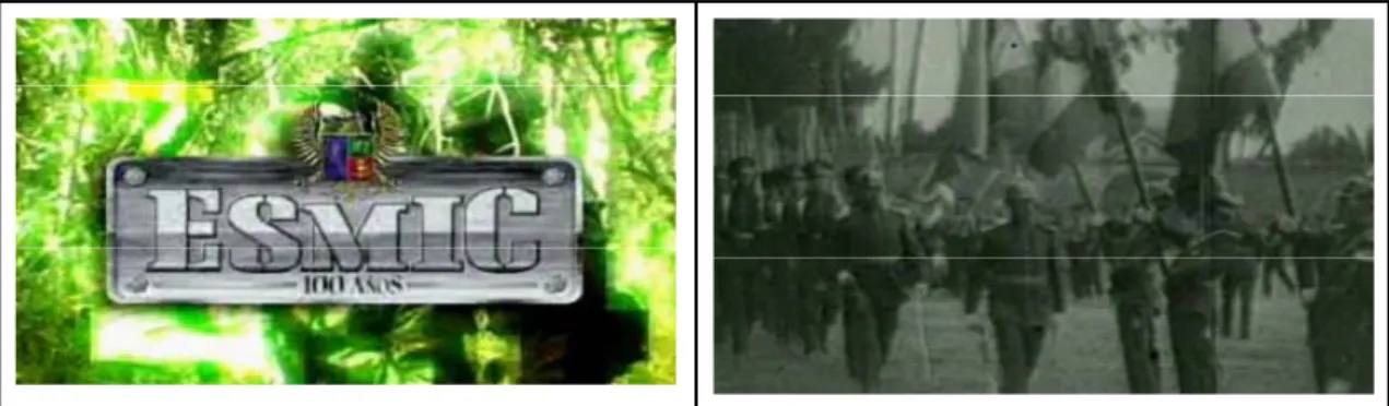 Figura 12.  Dos planos de un video de incorporación de la Escuela Militar de Cadetes, realizado en 2007
