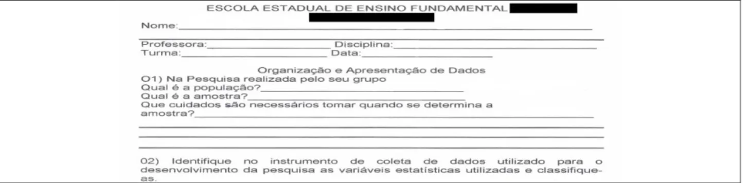 Figura 7 - Atividade proposta para promover a reflexão das variáveis envolvidas na  elaboração do instrumento para coleta de dados 