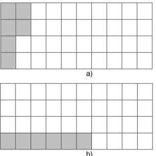 Figura 1: Representación del rectángulo 4x10 con 6 cuadraditos sombreados 