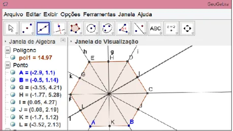 Figura 4: Traçado de todos os eixos de simetria do hexágono regular. 
