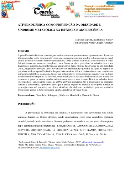 ATIVIDADE FÍSICA COMO PREVENÇÃO DA OBESIDADE E SÍNDROME METABÓLICA NA ...