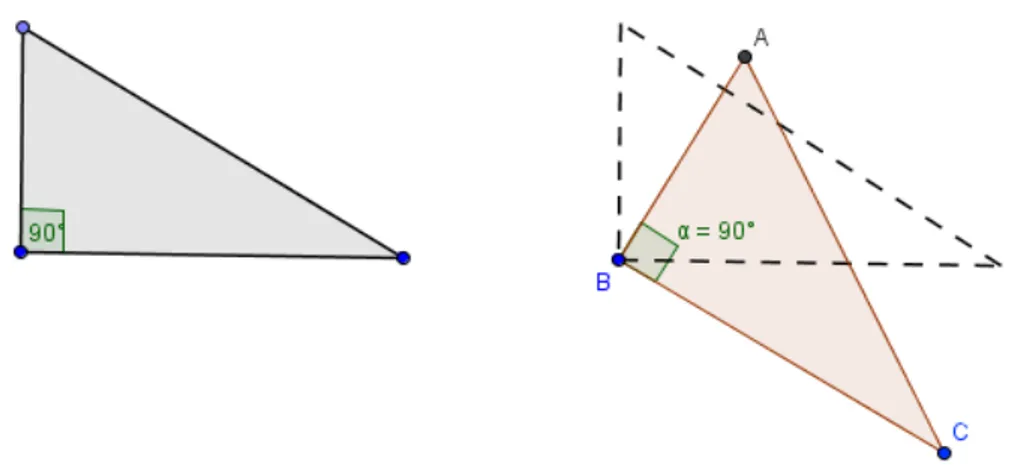 Figura 4 - Um triângulo retângulo que foi &#34;construído&#34;. Ao arrastar o vértice A  suas características fundamentais continuam existindo