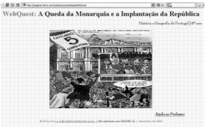 Figura 2 – Página inicial da WebQuest:”A Queda da Monarquia e a Implantação da República”