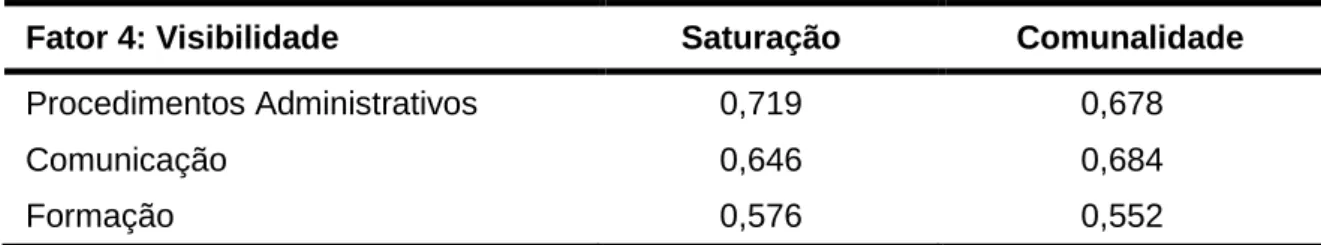 Tabela 13: Constituição do fator 4 extraído (variância explicada: 6,85%) 