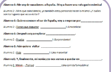 Figura 2: Excerto do exercício de Interação Oral (Gastronomía Española) 