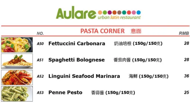 Figura 3: Secção &#34;Pasta corner&#34; do menu