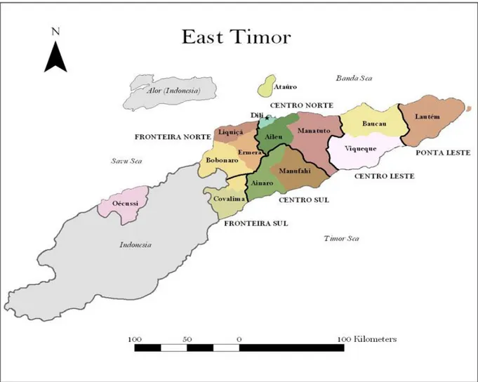 Figura 2 - Mapa das regiões e dos distritos de Timor-Leste  