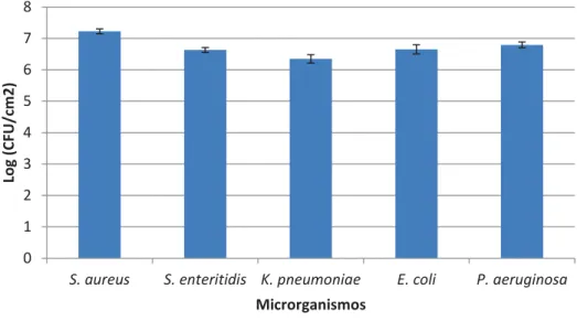 Figura 10. Número de células viáveis do biofilme produzido por cada microrganismo de colecção 