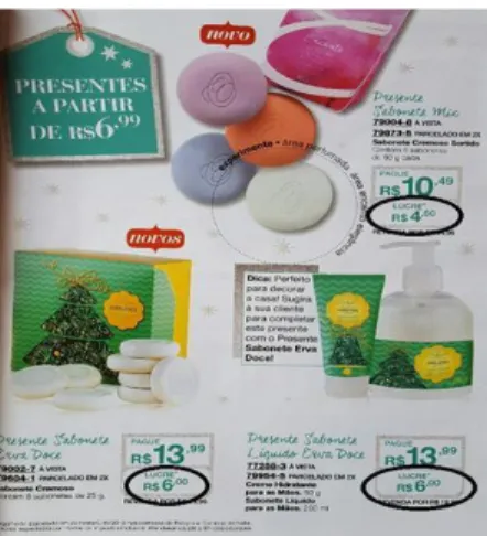 Figure  4. Example of sales catalogue page with amounts of profit earn by each product  Source: AVON Online brochure, November 2016