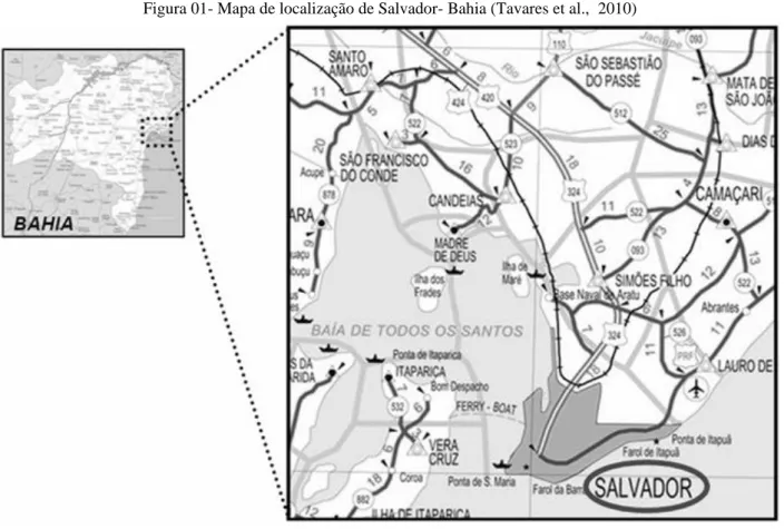 Figura 01- Mapa de localização de Salvador- Bahia (Tavares et al.,  2010) 