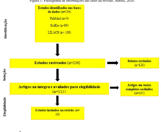 Figura 1- Fluxograma de informações das fases da revisão. Autora, 2020. 