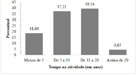 Figura 3. Tempo na atividade dos produtores de leite, entrevistados no município de Paragominas, Pará