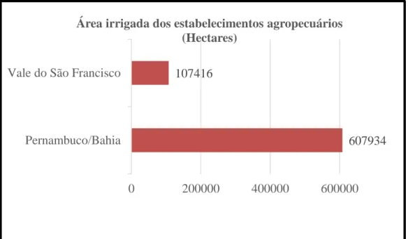Gráfico 3: Área irrigada: Comparativo dos municípios do Vale do São Francisco x estados de  Pernambuco e Bahia
