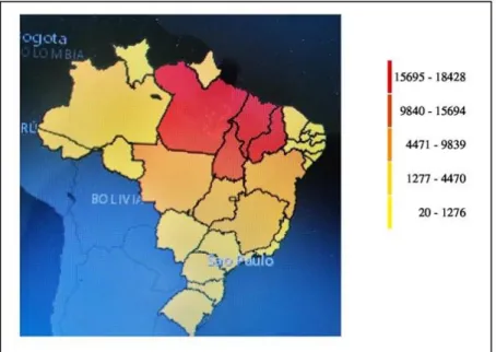 Figura 2. Ocorrência de focos de calor no Brasil no período compreendido entre 1 e 15 de outubro de 2019  (Fonte: GFW, 2019)