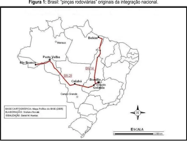 Figura 1: Brasil: “pinças rodoviárias” originais da integração nacional. 