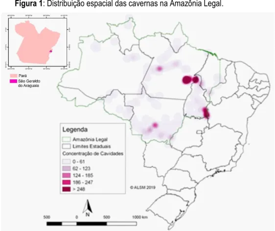 Figura 1: Distribuição espacial das cavernas na Amazônia Legal. 