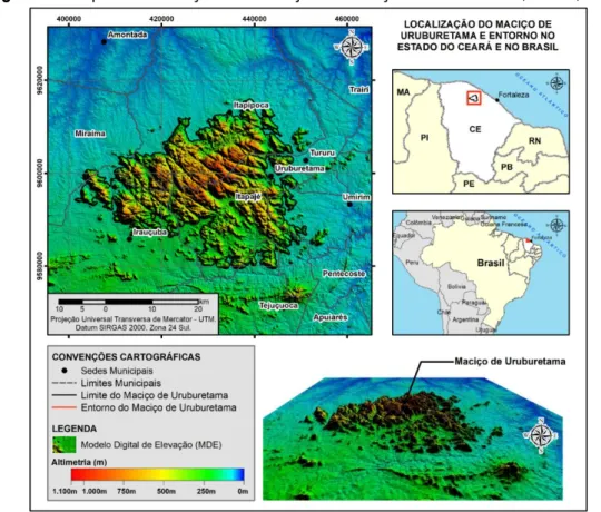 Figura 2 – Mapa de localização e delimitação do Maciço de Uruburetama, Ceará, Brasil. 