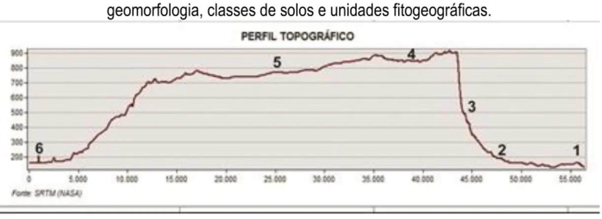 Figura 7: Perfil Topográfico do Planalto da Ibiapaba e as associações entre a  geomorfologia, classes de solos e unidades fitogeográficas.