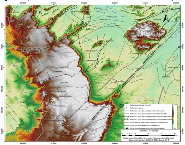 Figura 2: Mapa de Lineamentos Estruturais do setor setentrional do Planalto da Ibiapaba