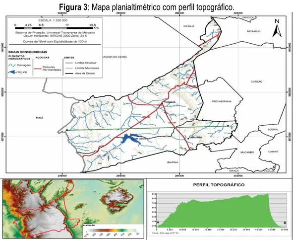 Figura 3: Mapa planialtimétrico com perfil topográfico.  