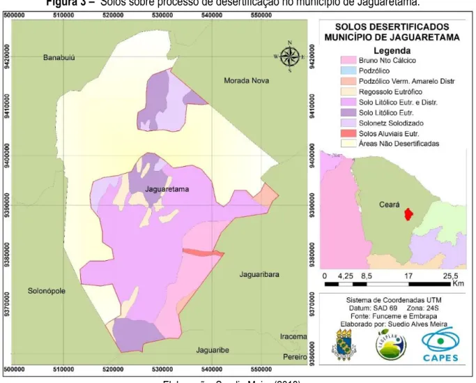 Figura 3 –  Solos sobre processo de desertificação no município de Jaguaretama. 