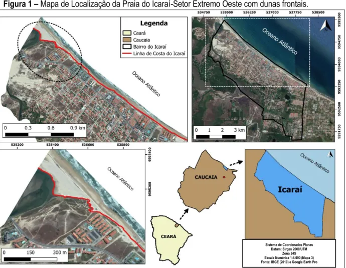 Figura 1 – Mapa de Localização da Praia do Icaraí-Setor Extremo Oeste com dunas frontais