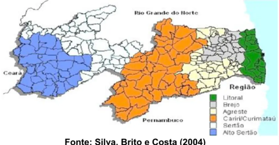 Figura 1 - Localização geográfica das microrregiões do Estado da Paraíba. 