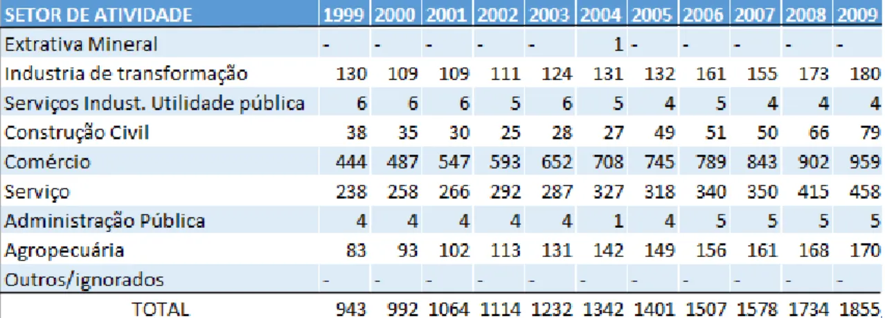Tabela 2. Número de vínculos empregatícios do município de Castanhal – 2010 